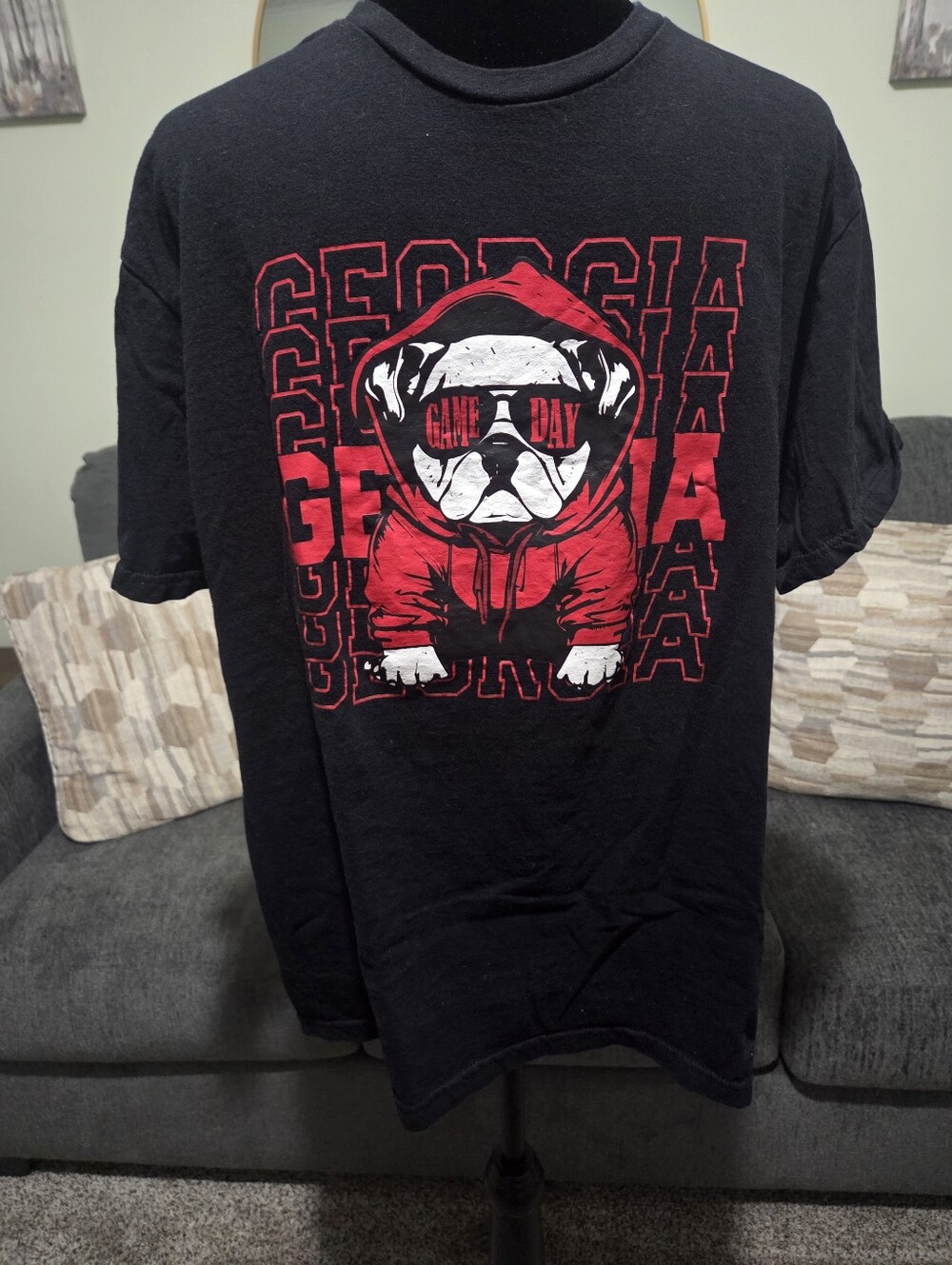 Gildan Black Tee with Red & White Bulldog Game Day Graphic